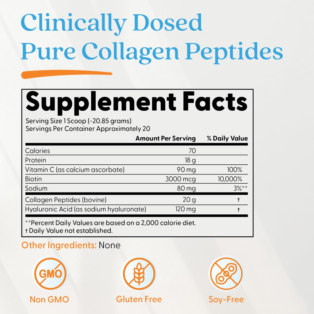Doctor's BEST Pure Collagen Peptides w/Hyaluronic Acid - Collagen Powder Supplement for Women & Men, Unflavored, 18 g Protein & 90 mg Vitamin C per Serving, Supports Healthy Skin & Hair - 14.8 oz