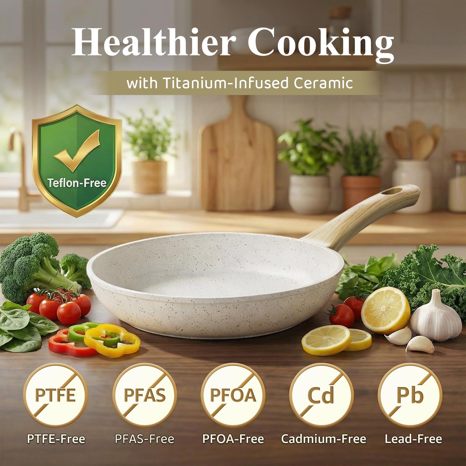 Bazova 25Pcs Pots and Pans Set Non Stick, Titanium-Reinforced Ceramic Cookware Set Non Stick, Non Toxic PFAS-Free Induction Ready, Long-Lasting Performance, Full Kitchen Set with 3 Casseroles