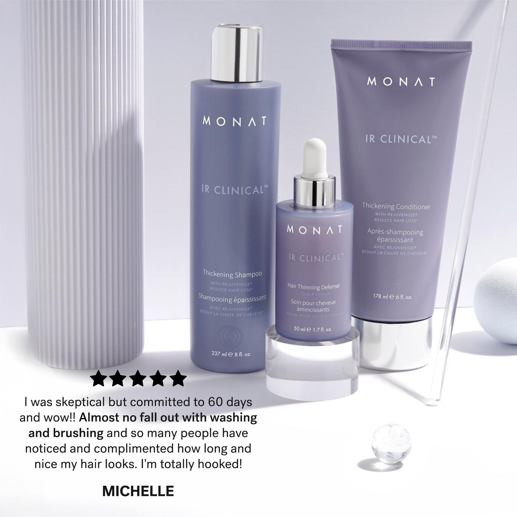 MONAT IR Clinical System – Complete Hair Care Restoration Kit with Thickening Shampoo, Conditioner & Thinning Defense Serum – Strengthens, Protects, & Revives Hair for Thicker, Fuller-Looking Results