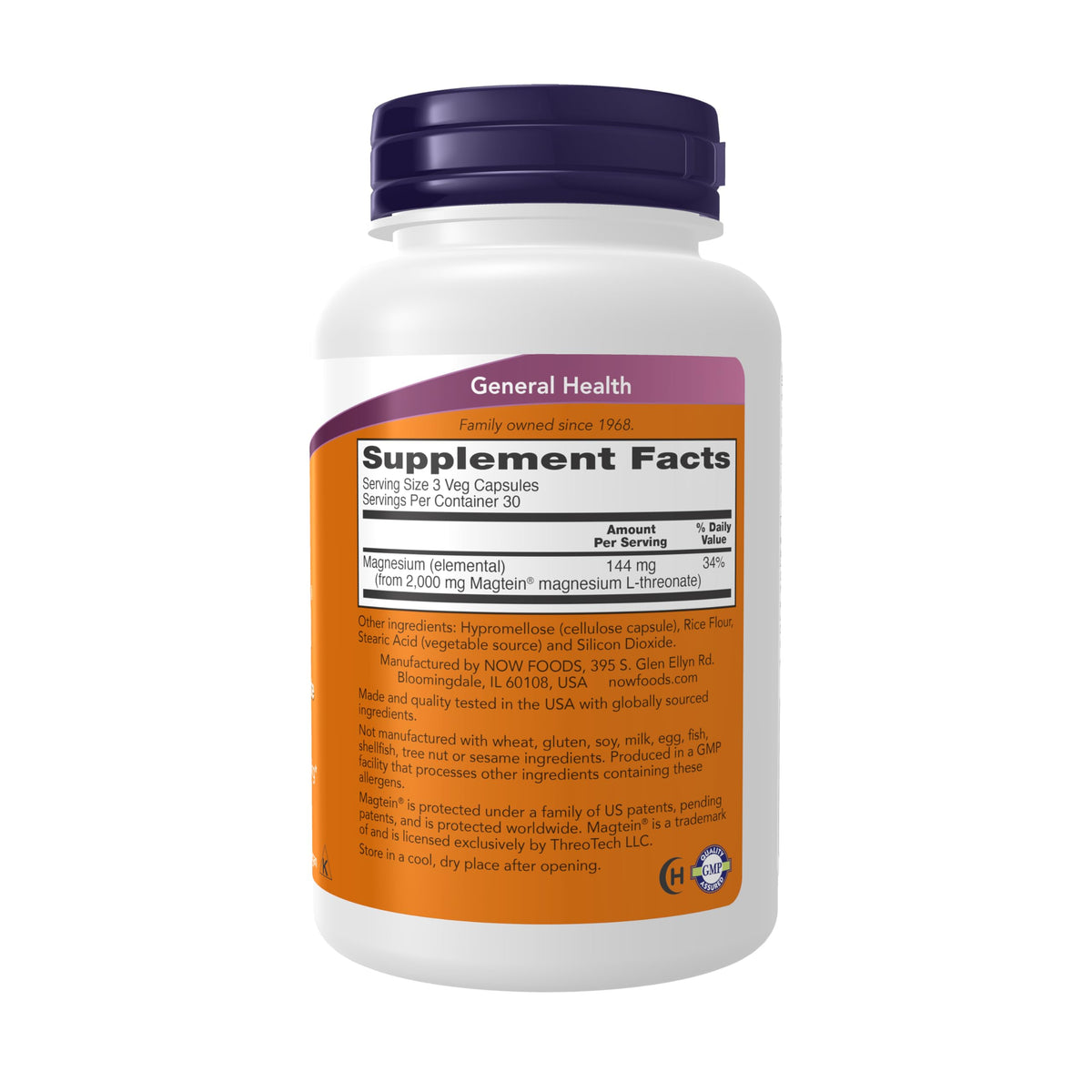 NOW Foods Supplements, Magtein™ with patented form of Magnesium (Mg), 90 Veg Capsules