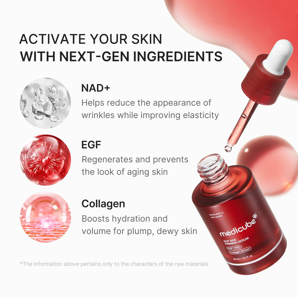 medicube NAD EGF Firming Serum for Face & Neck | Anti-Aging Serum with EGF Peptide, NAD+ & Collagen | Wrinkle Appearance, Elasticity & Pore Care | Korean Skincare, 1.01 fl.oz