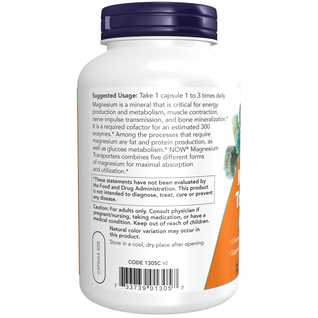 NOW Foods Supplements, Magnesium Transporters with 5 Forms of Magnesium for Optimal Bioavailability, 180 Veg Capsules