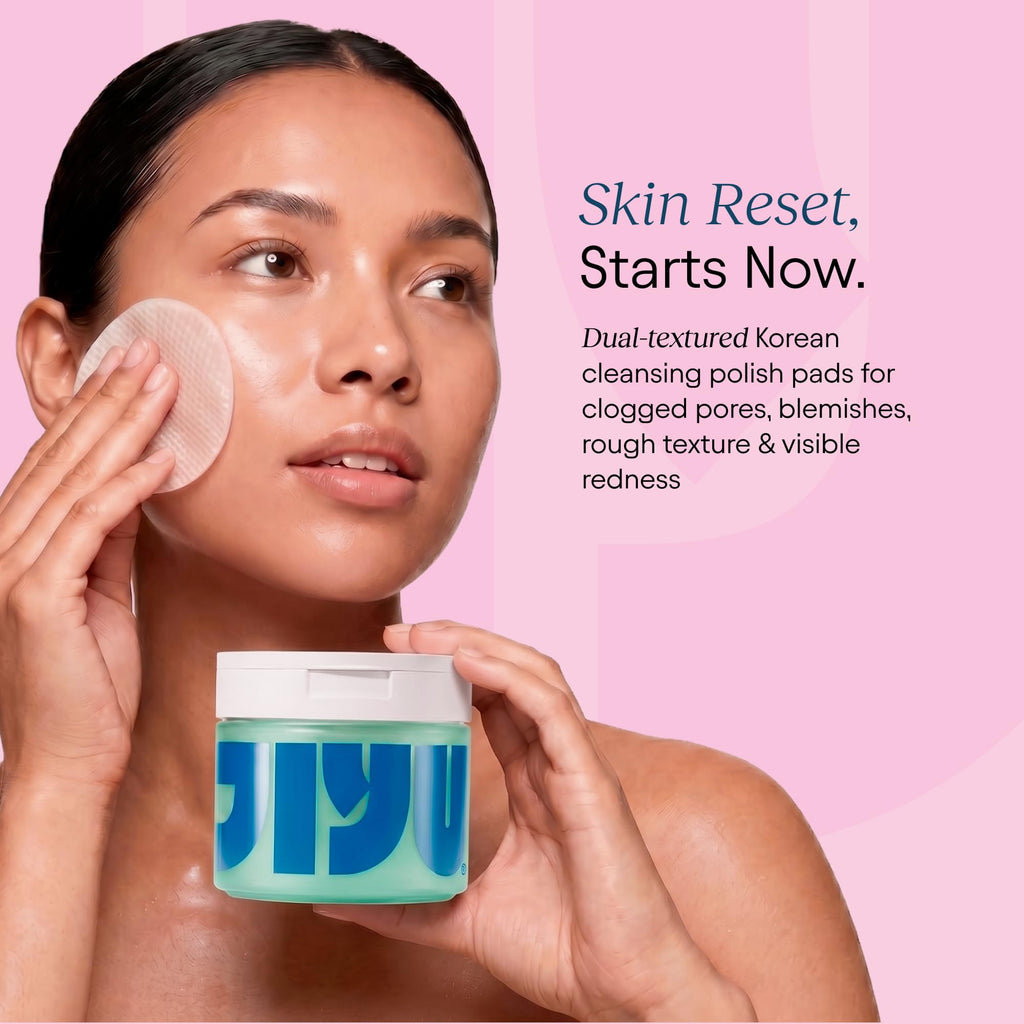 JIYU Cleansing Polish Pads - Korean Skincare for Clogged Pores, Breakouts & Uneven Skin Texture - Face Exfoliating Pads with Glycolic Acid (AHA), Salicylic Acid (BHA) & Niacinamide - 60 Count