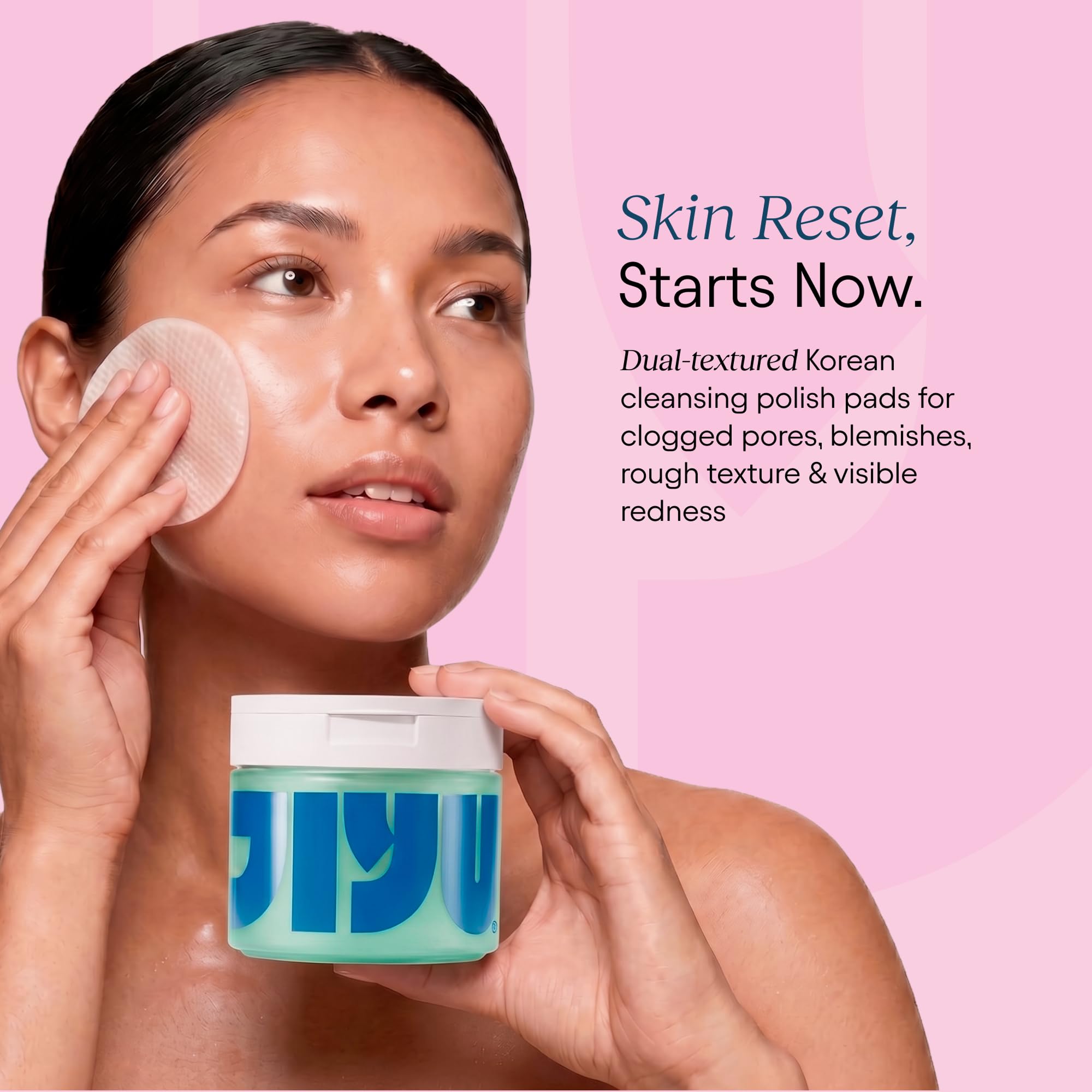 JIYU Cleansing Polish Pads - Korean Skincare for Clogged Pores, Breakouts & Uneven Skin Texture - Face Exfoliating Pads with Glycolic Acid (AHA), Salicylic Acid (BHA) & Niacinamide - 60 Count