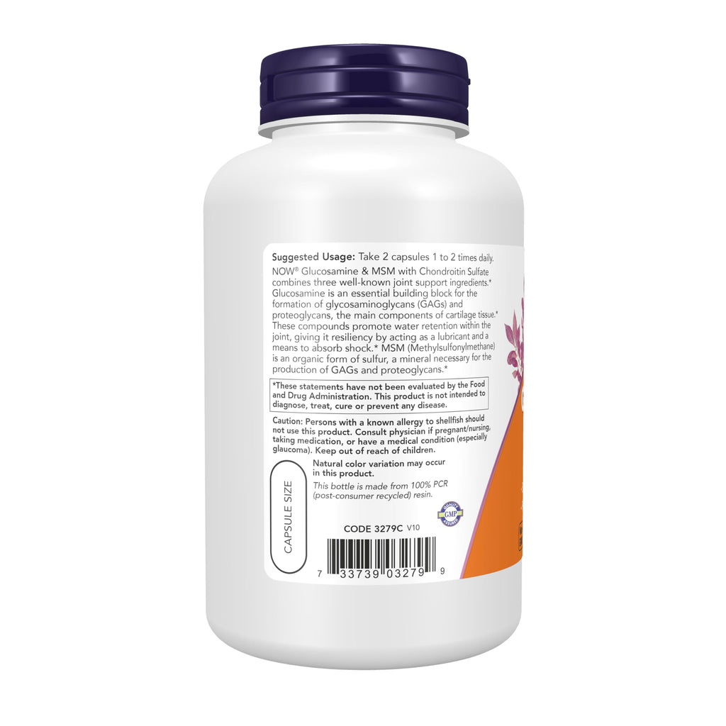 NOW Supplements, Glucosamine & MSM plus Chondroitin Sulfate, 180 Veg Caps