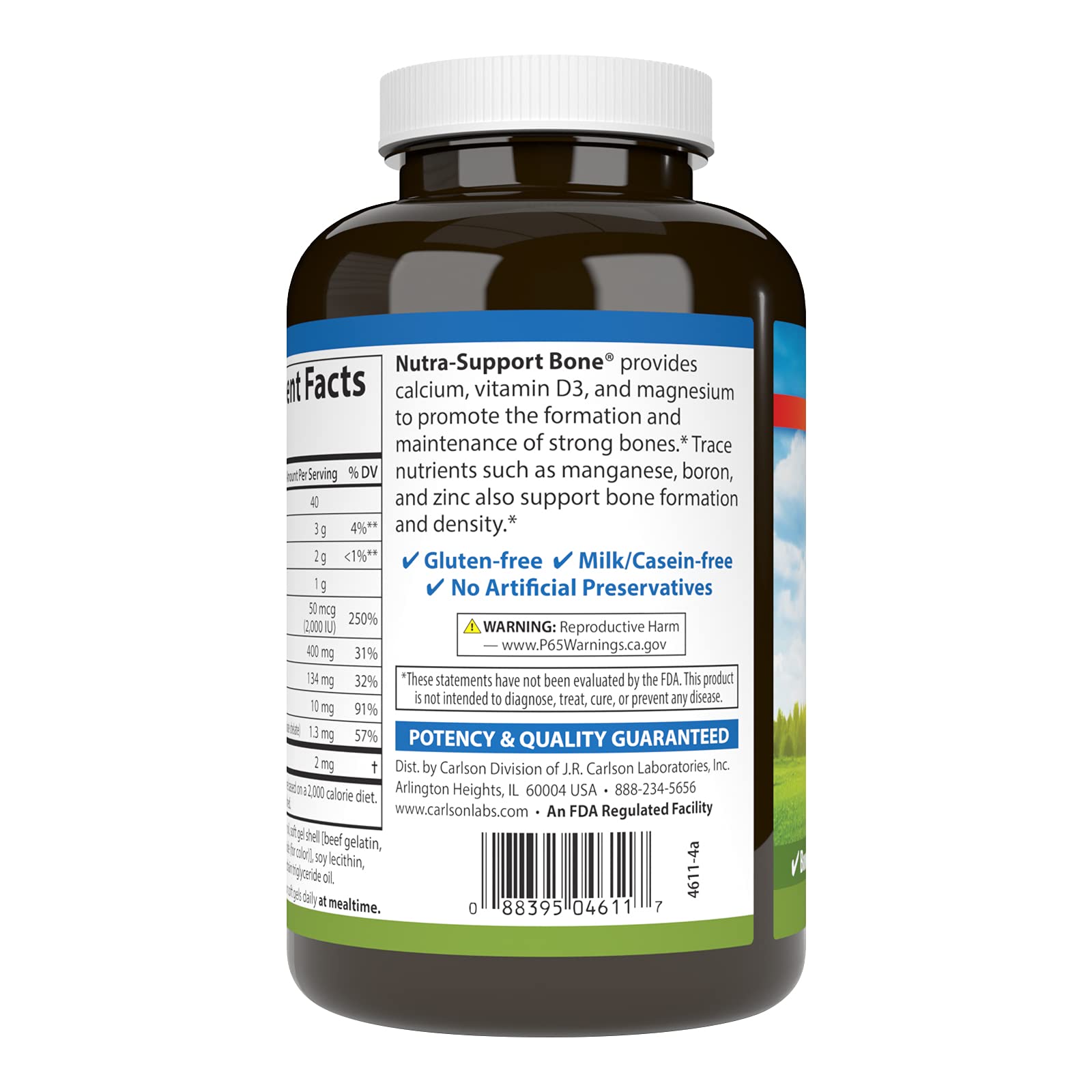 Carlson Nutra-Support Bone, Calcium, Magnesium, 100 Softgels
