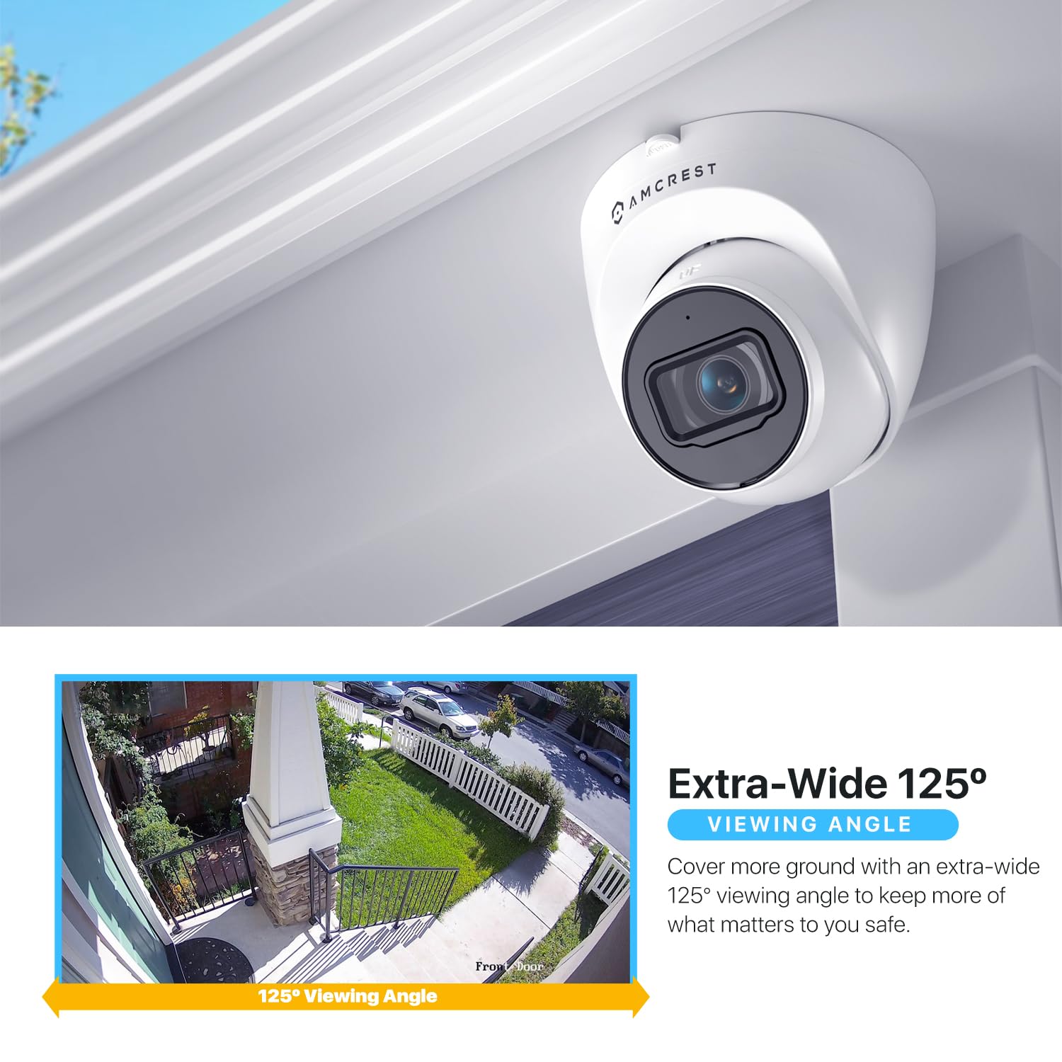 Amcrest UltraHD 4K (8MP) Outdoor Security IP Turret PoE Camera, 3840x2160, 98ft NightVision, 125° FOV, IP67 Weatherproof, MicroSD Recording (256GB), IP8M-T2599EW-AI-V3 (White)