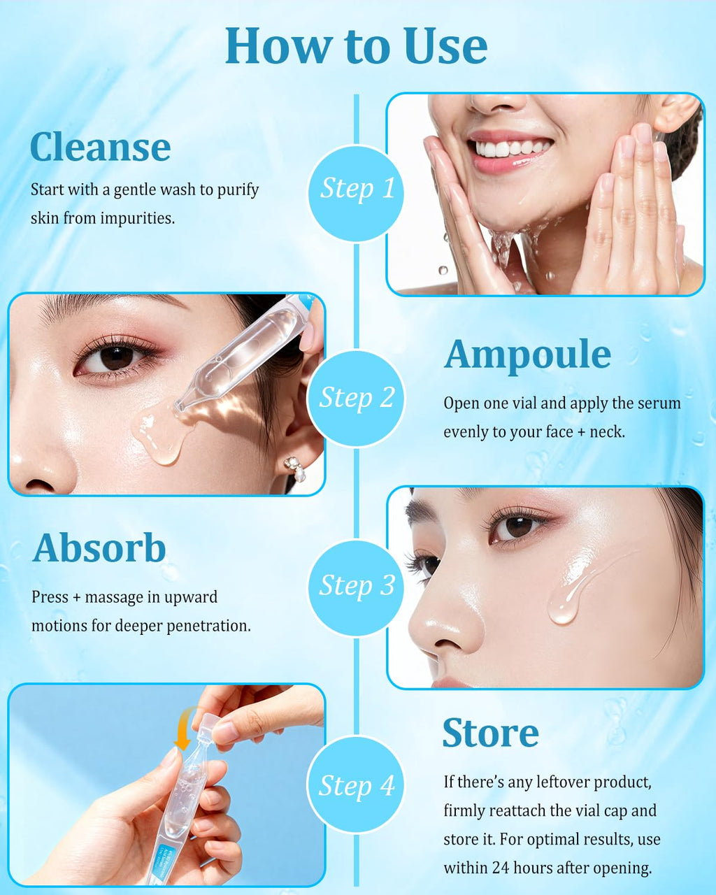 4% Hyaluronic Acid Serum for Face, 8D Hyaluronic Acid Ultra Hydrating Anti-Aging Serum with 20,000ppm Acetyl Hexapeptide-8, Korean Skincare Single-Use Ampoule for Dry & Sensitive Skin, 30pcs