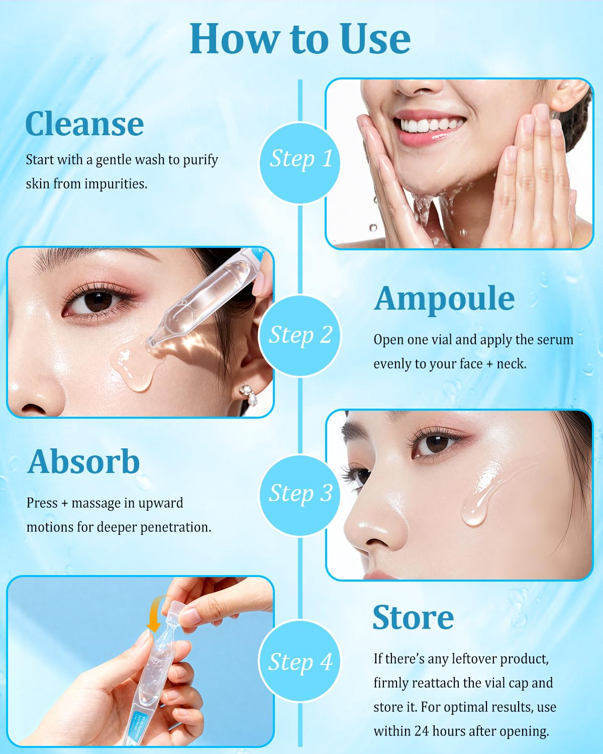 4% Hyaluronic Acid Serum for Face, 8D Hyaluronic Acid Ultra Hydrating Anti-Aging Serum with 20,000ppm Acetyl Hexapeptide-8, Korean Skincare Single-Use Ampoule for Dry & Sensitive Skin, 30pcs