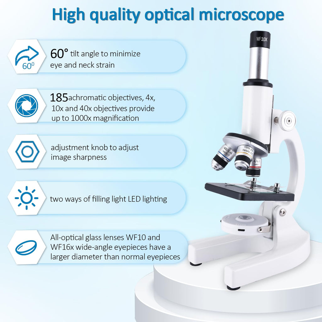 Microscope for Kids & Adults,40X-2000X Microscope with Phone Adapter & Slides Set,Suitable for Students School Lab and Home Education