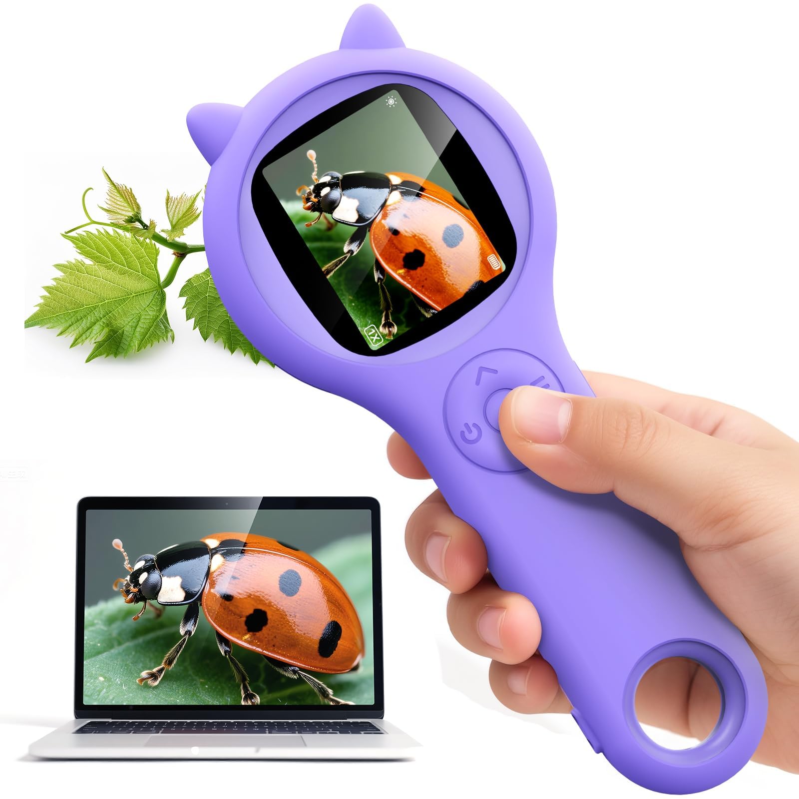 Ashfly Kids Microscope, 500X Digital Magnifying Glass, STEM Toy, Purple