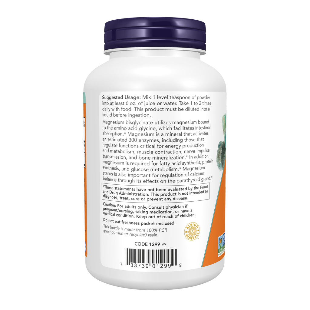 NOW Foods Supplements, Magnesium Bisglycinate Powder, Enzyme Function*, Nervous System Support*, 8-Ounce