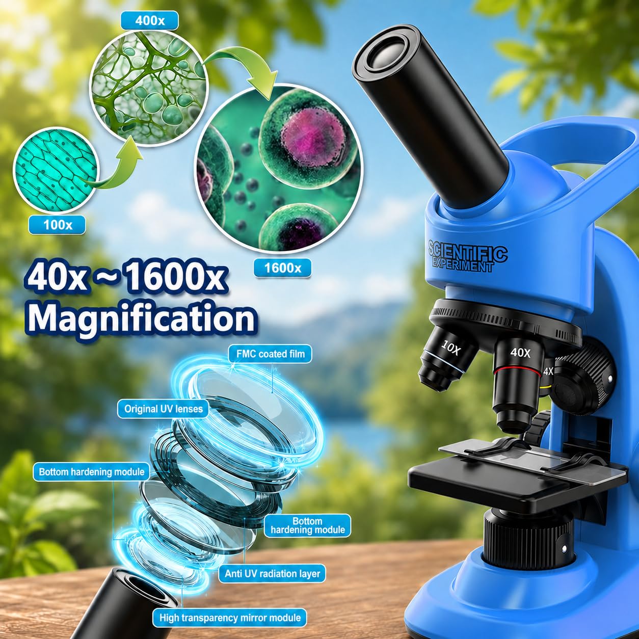 Kids Microscope,40-1600x Microscope Kit for Kids Beginners Children,STEM Kit,Prepared Slides,LED Light and Configured Various Operating Tools- Science Experiment Toy for Kids Ages 6-12