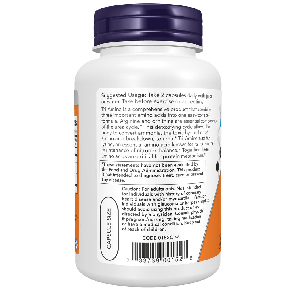 NOW Supplements, Tri-Amino with L-Arginine, L-Ornithine, L-Lysine, 120 Caps