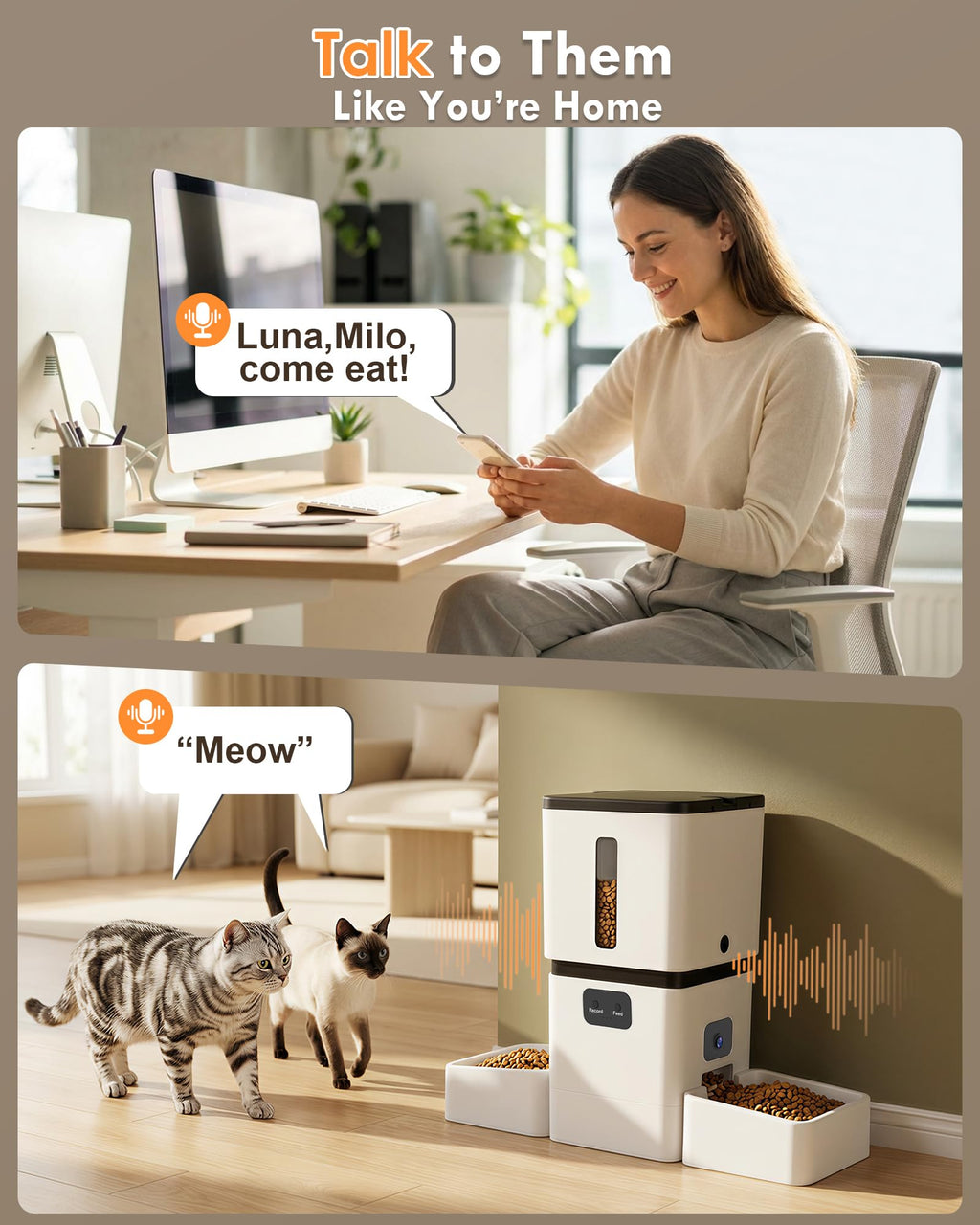 Yakry Automatic Cat Feeder for 2 Cats with Dual Bowls & Two HD Cameras
