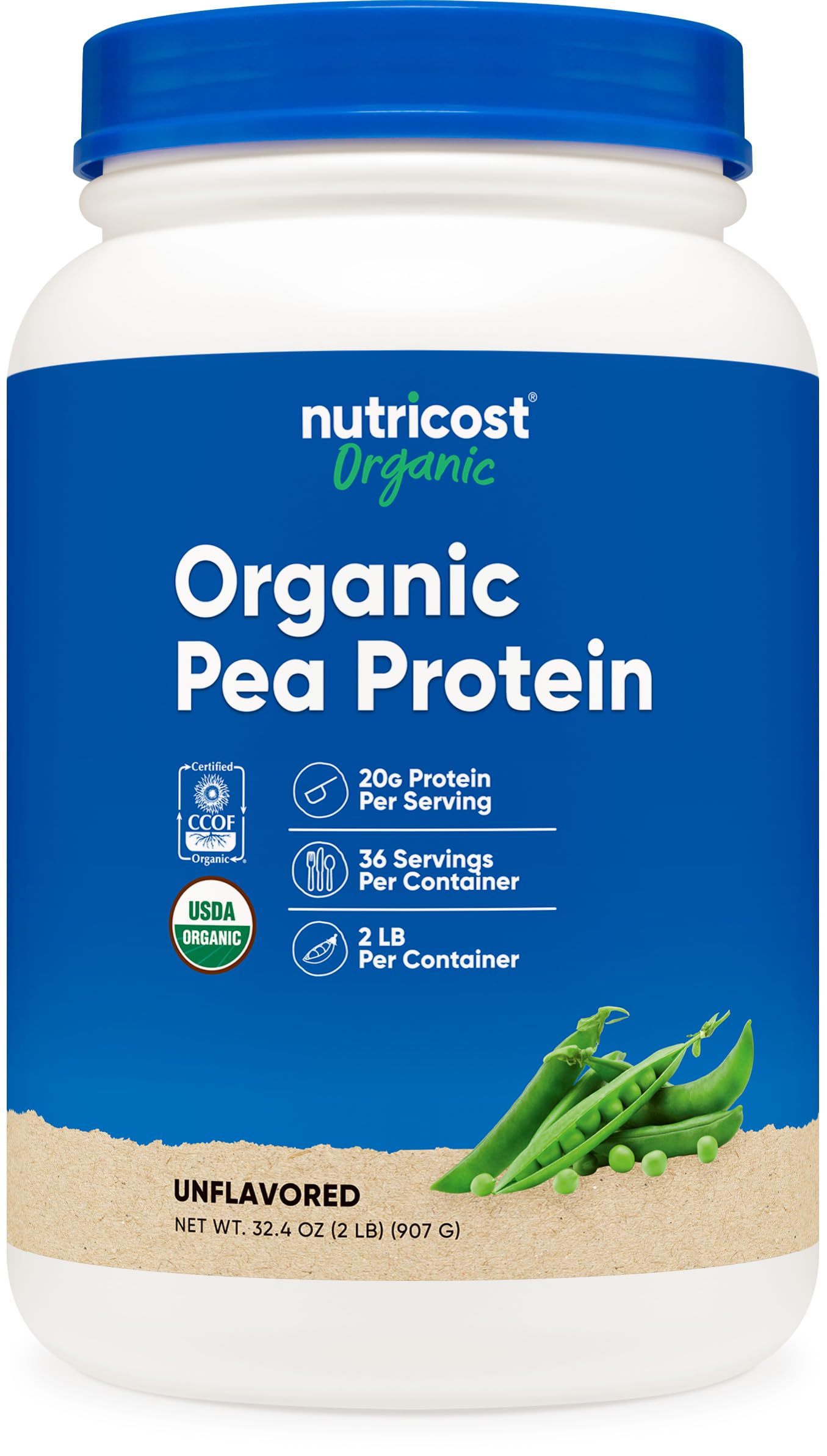 Nutricost Organic Pea Protein Isolate Powder (2LBS) - Unflavored, Certified USDA Organic, Protein from Plants, Vegetarian Friendly, Gluten Free, Non-GMO