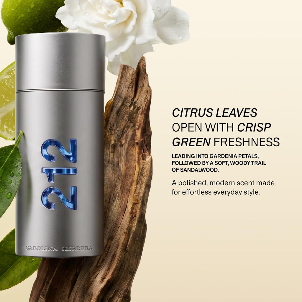 Carolina Herrera 212 Men Fragrance For Men - Timeless Scent - Warm Sandalwood - Fresh Notes - Beautifully Bright Fragrance - Energetic Green With Sensual Peppery Spices - Edt Spray - 1.7 Oz