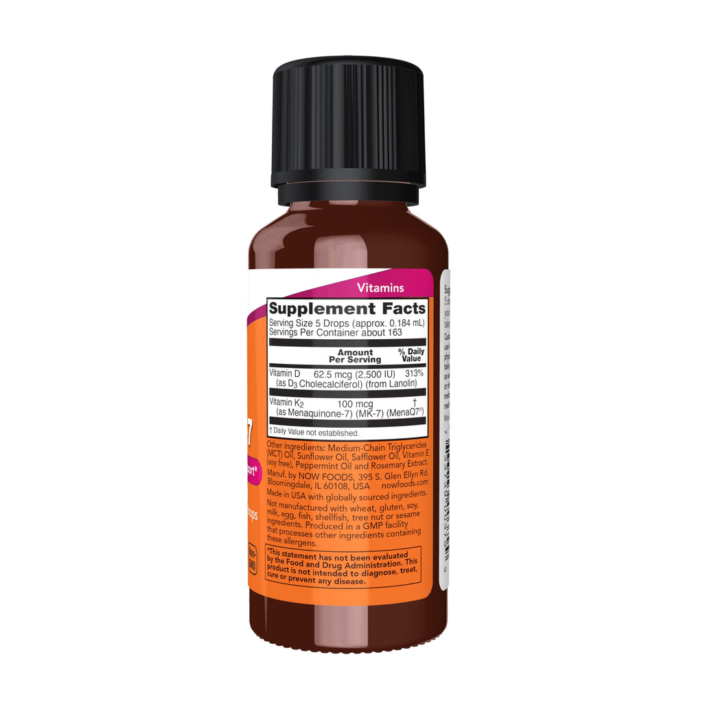 NOW Supplements, Liquid D-3 & MK-7, Mint Flavor, 1 oz