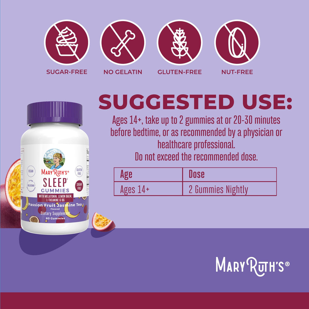 MARYRUTH'S Melatonin 5mg Sleep Gummy with L-Theanine, Lemon Balm, 60 Count