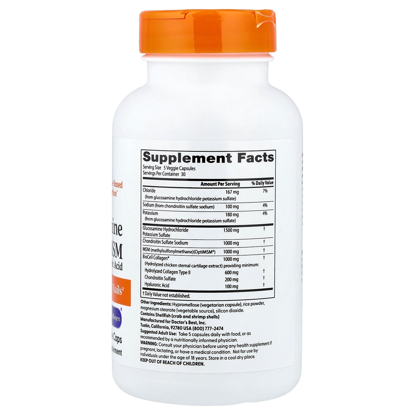 Doctor's Best Glucosamine Chondroitin MSM + Hyaluronic Acid with OptiMSM Featuring Biocell Collagen, Joint Support, Non-GMO, Gluten & Soy Free, 150 Caps