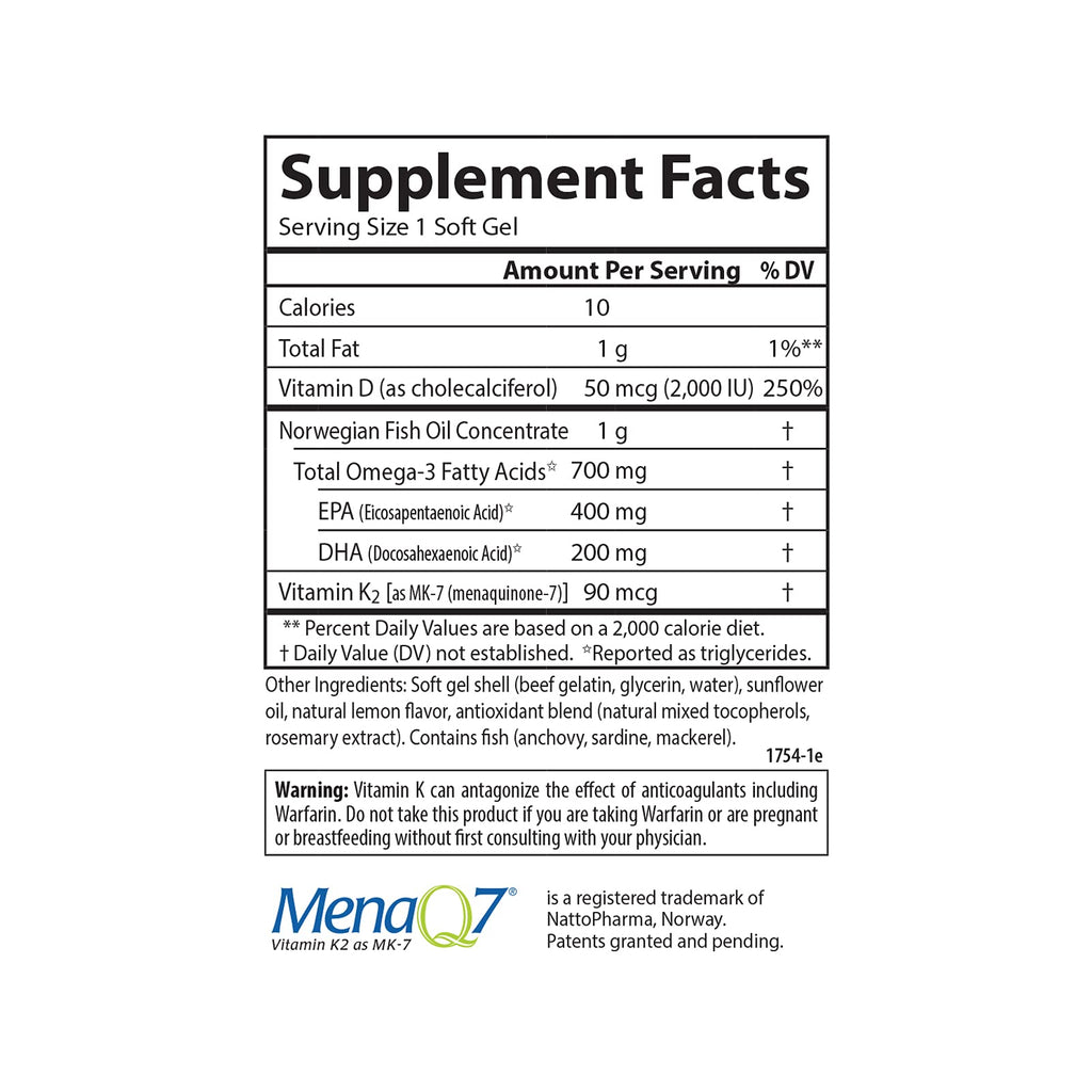 Carlson Elite Omega-3 Plus D & K, 700 mg, Omega-3s, Lemon, 60 + 30 Softgels