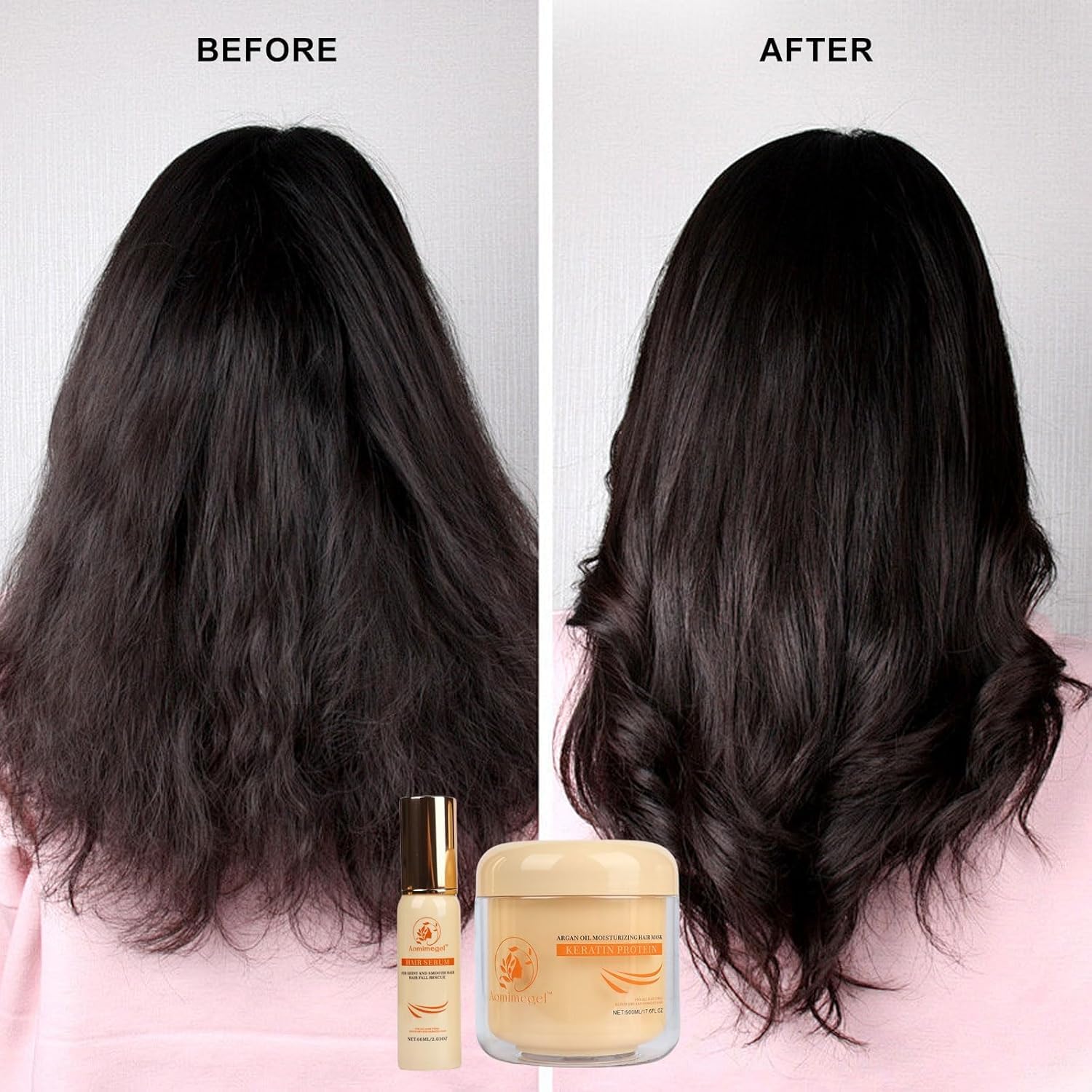 Aomimegel Collagen Repair Hair Mask & Argan Oil Set, 16.9 fl oz + 2 fl oz