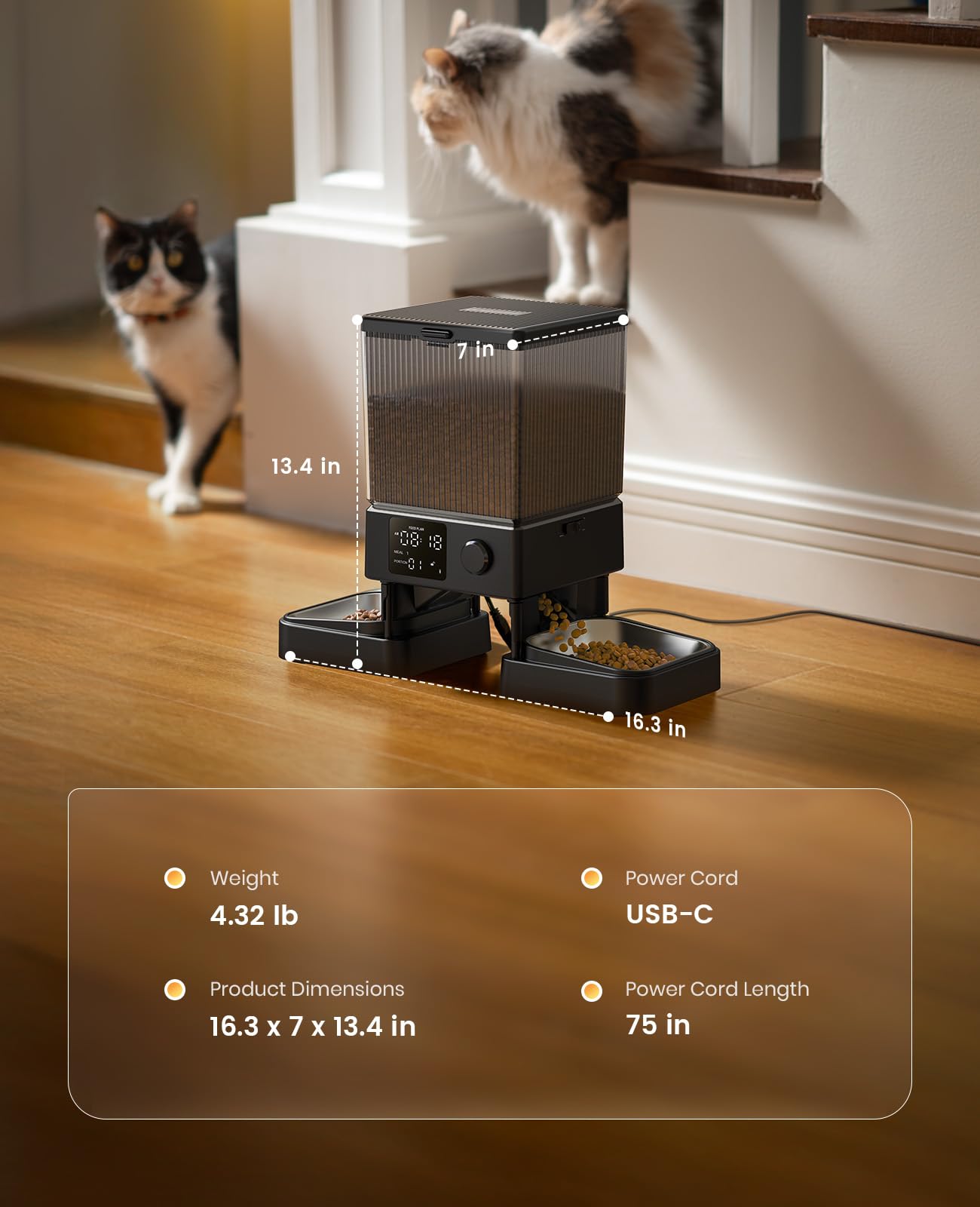 oneisall Automatic Cat Feeder for 2 Cats Pets, Timed Cat Food Dispenser