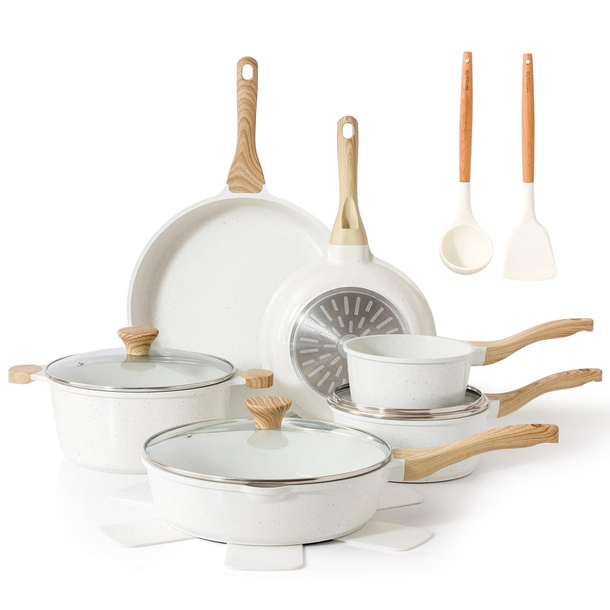 SENSARTE 16Pcs Ceramic Cookware Set Non toxic, Pots and Pans Set Non Stick