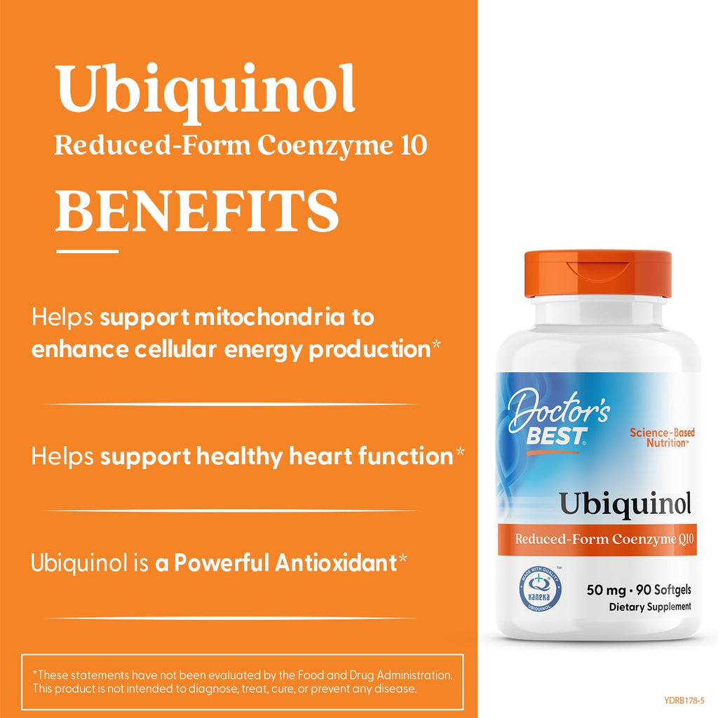 Doctor's Best Kaneka Ubiquinol 50 mg Supplement for Men & Women - Reduced Form CoQ10, Coenzyme Q10 50mg for Antioxidant & Heart Health Support, Non GMO, Gluten Free, Soy Free - 90 Softgels