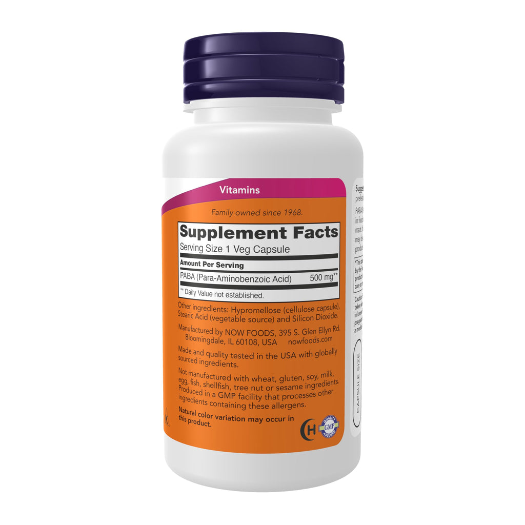 NOW Supplements, PABA 500 mg, B-Complex Family, 100 Caps
