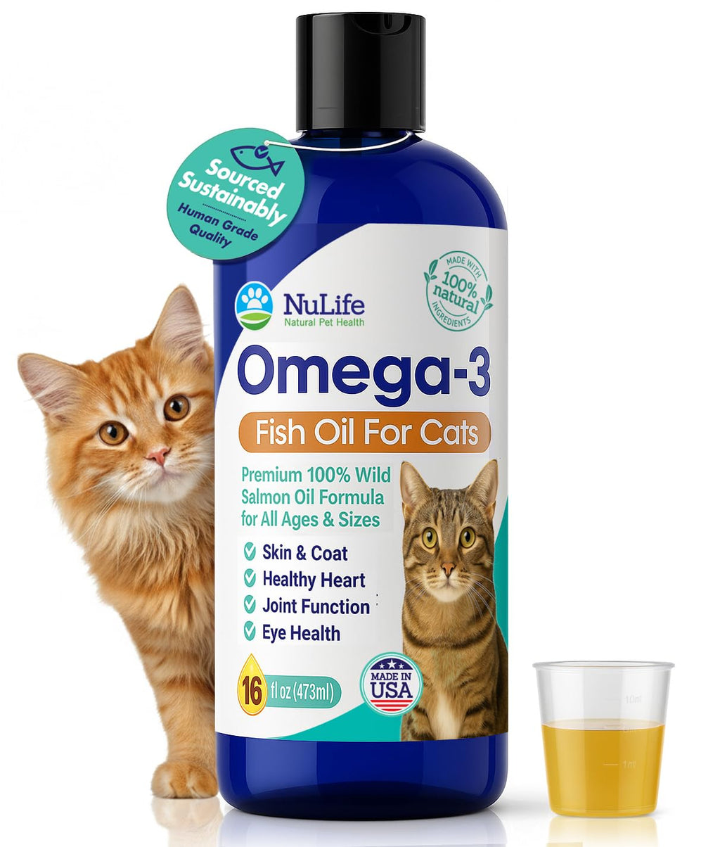 Premium Omega 3 Fish Oil for Cats - Wild Alaskan Salmon Oil Supplement for Skin and Coat - Liquid Cat Supplement for Shedding Control & Cat Dandruff