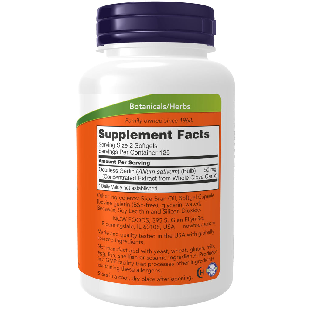NOW Foods Supplements, Odorless Garlic (Allium sativum), Concentrated Extract, 250 Softgels