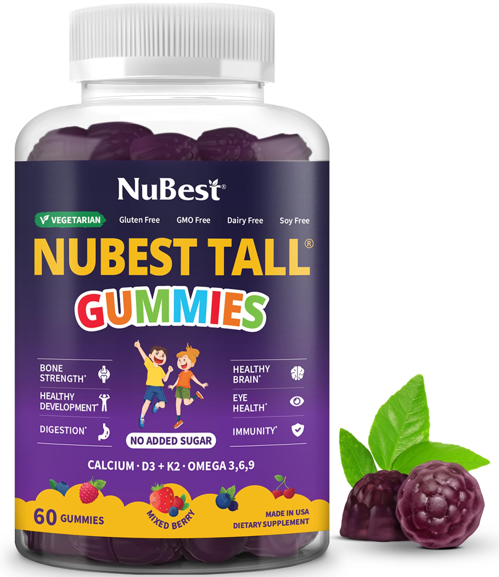 NuBest 3X Power Gummies Bundle Tall Gummies, Omega 3 Gummies & Probiotic Gummies for Bone Strength, Brain Growth, Eye Health, Gut Health & Immunity