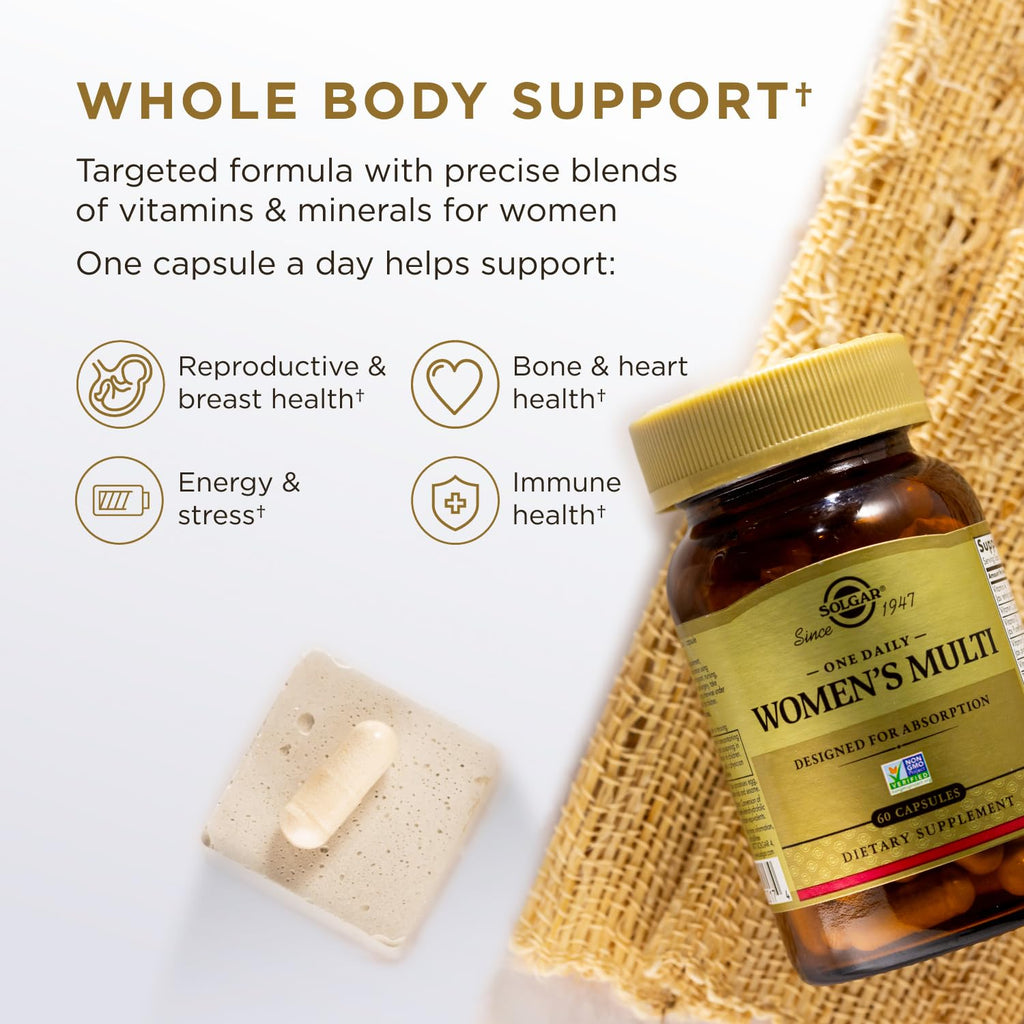 Solgar One Daily Women's Multi Whole Body Support Highly Absorbable Delayed Release Vitamin for Women, Supplement for Immune, Heart, Energy, Stress, Hair Skin Nails & Reproductive Health, 60 Servings