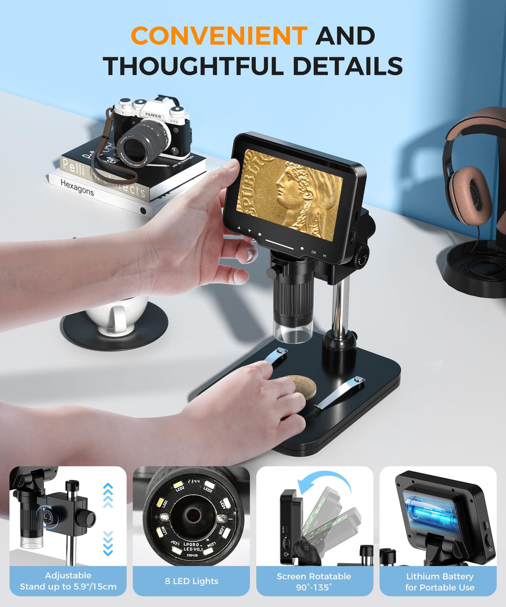 PalliPartners Digital Microscope for Coins with Light HD Screen