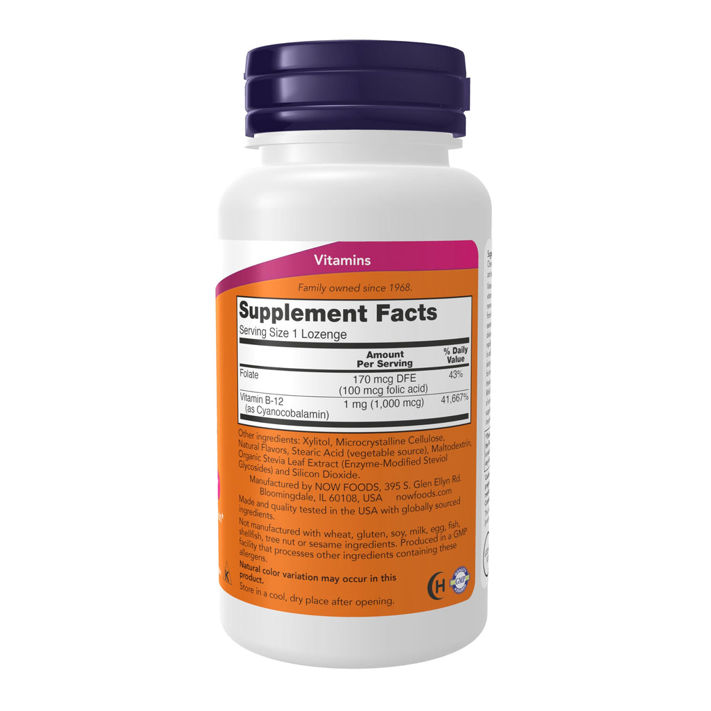 NOW Foods Supplements, Vitamin B-12 1,000 mcg with Folic Acid, 250 Chewable Lozenges