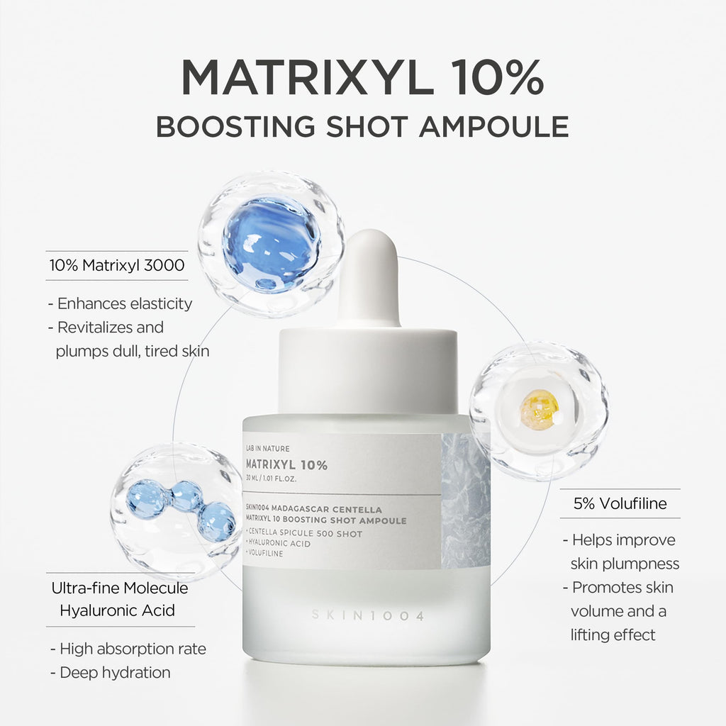 SKIN1004 Matrixyl 10% Boosting Shot Ampoule, Volufiline & Hyaluronic Acid Serum for Face, Spicule for Deep Hydration & Firming, Moisture Volume Care for Under Eye, Korean Skin Care, 1.01fl.oz / 30ml