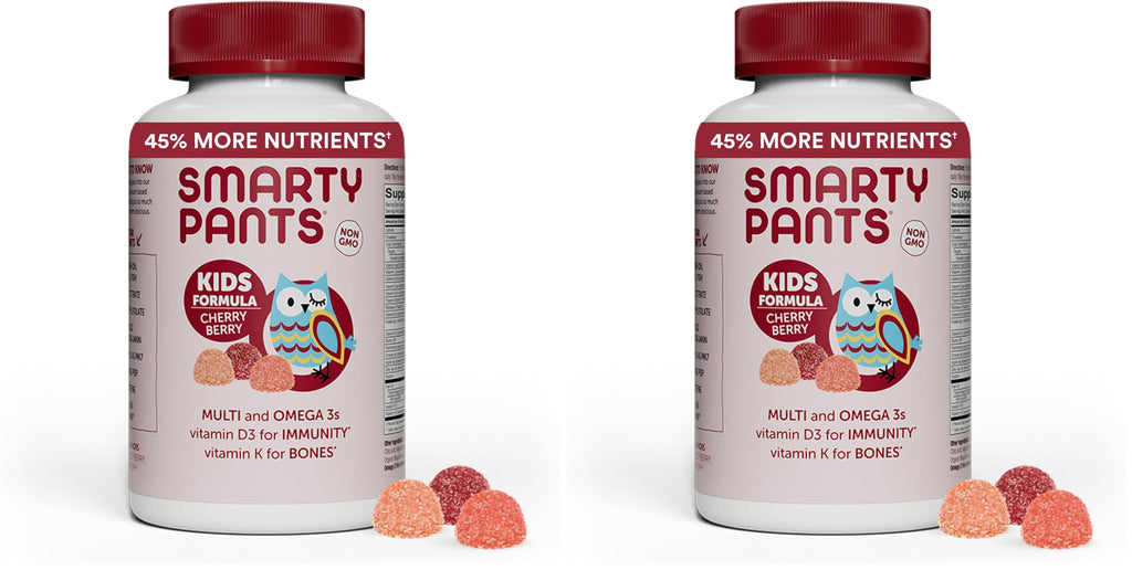 SmartyPants Kids Multivitamin Gummies: Omega 3 Fish Oil (EPA/DHA), Vitamin D3, C, Vitamin B12, B6, A, K & Zinc for Immune Support, Biotin, Grape, Cherry & Berry Flavors, 120 Count (30 Day Supply)