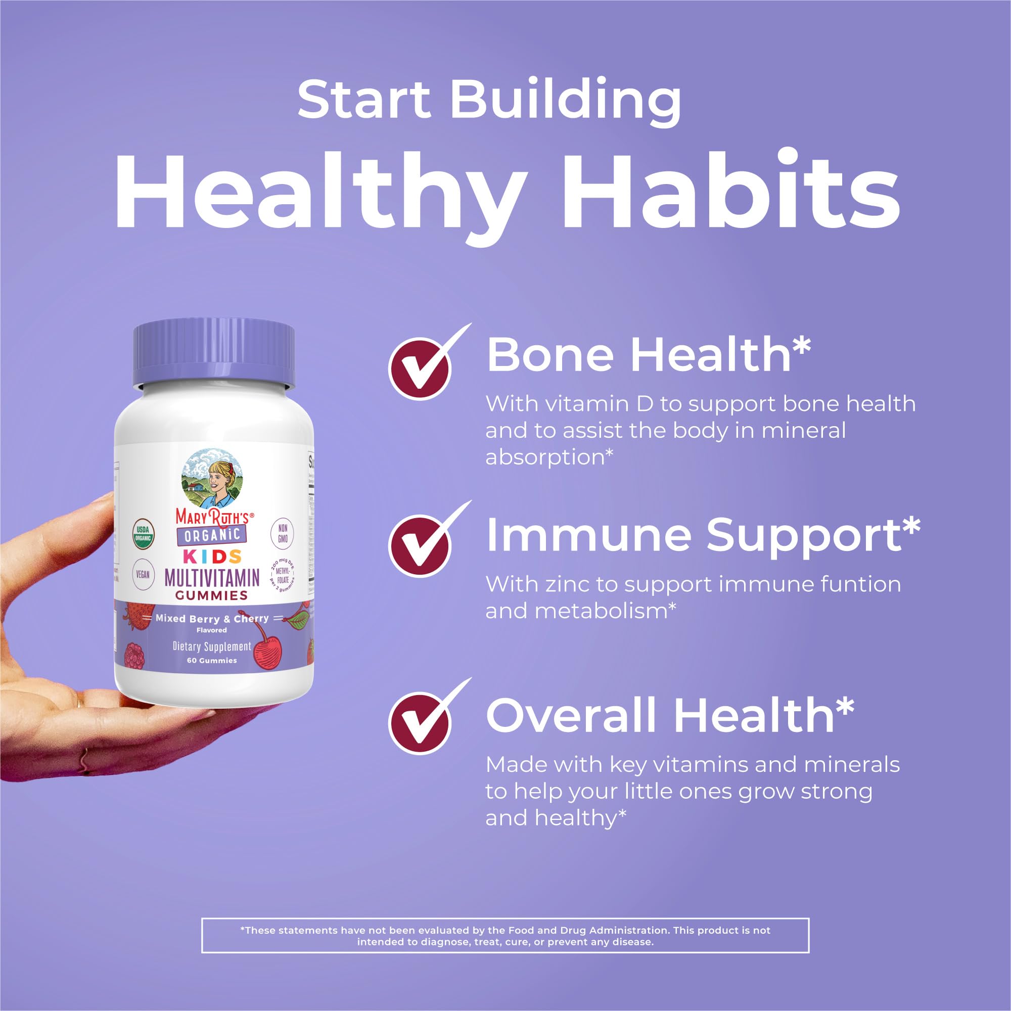 MARYRUTH'S USDA Organic Multivitamin Gummies, Ages 4+, Kids Vitamins, 60ct