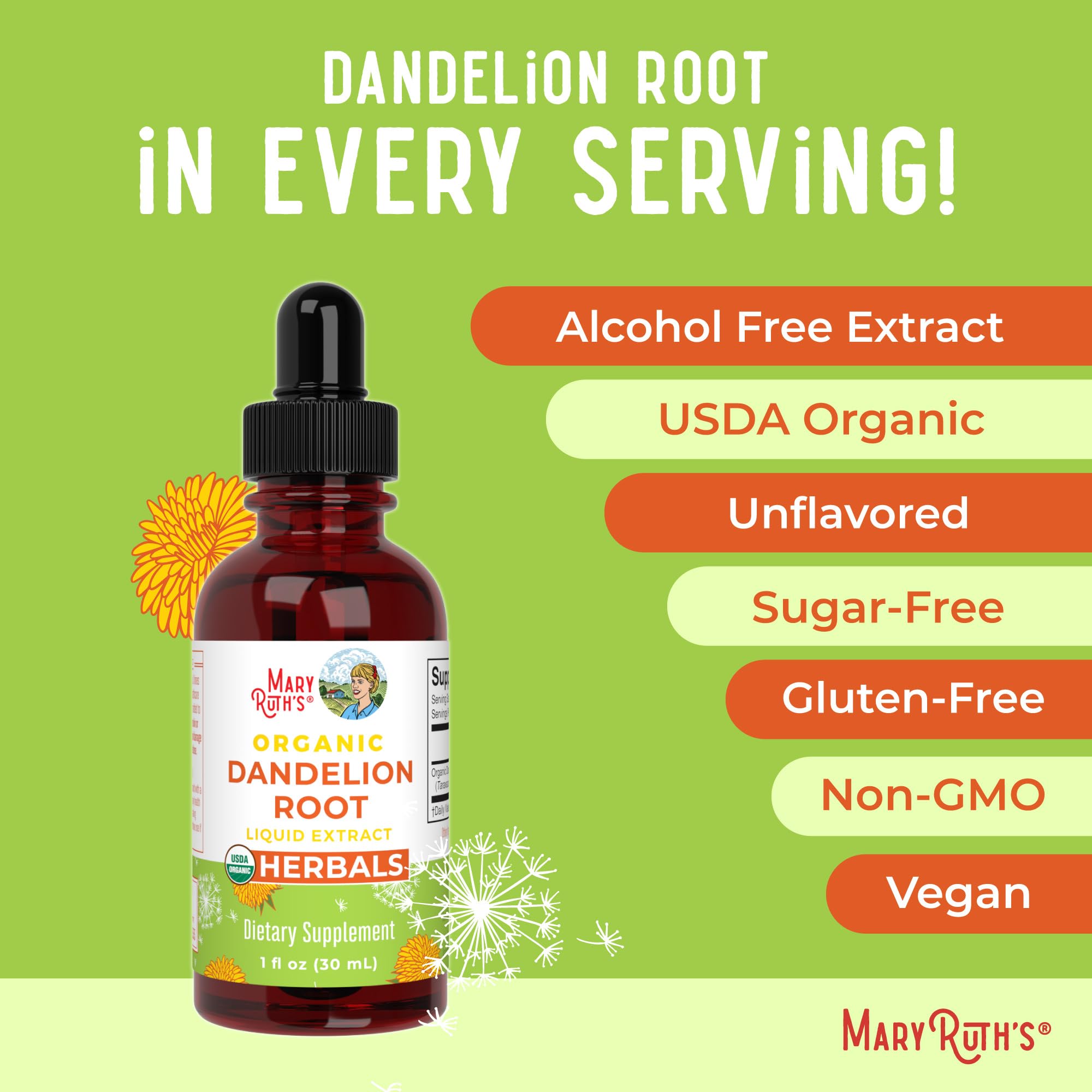 MARYRUTH'S Organic Dandelion Root Extract 1,180mg Dandelion Root, 1 oz