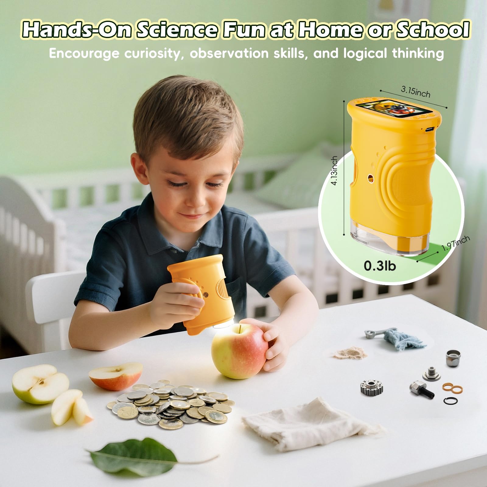 Alotwan Microscope for Kids 1000X Digital, Handheld Kids Microscope