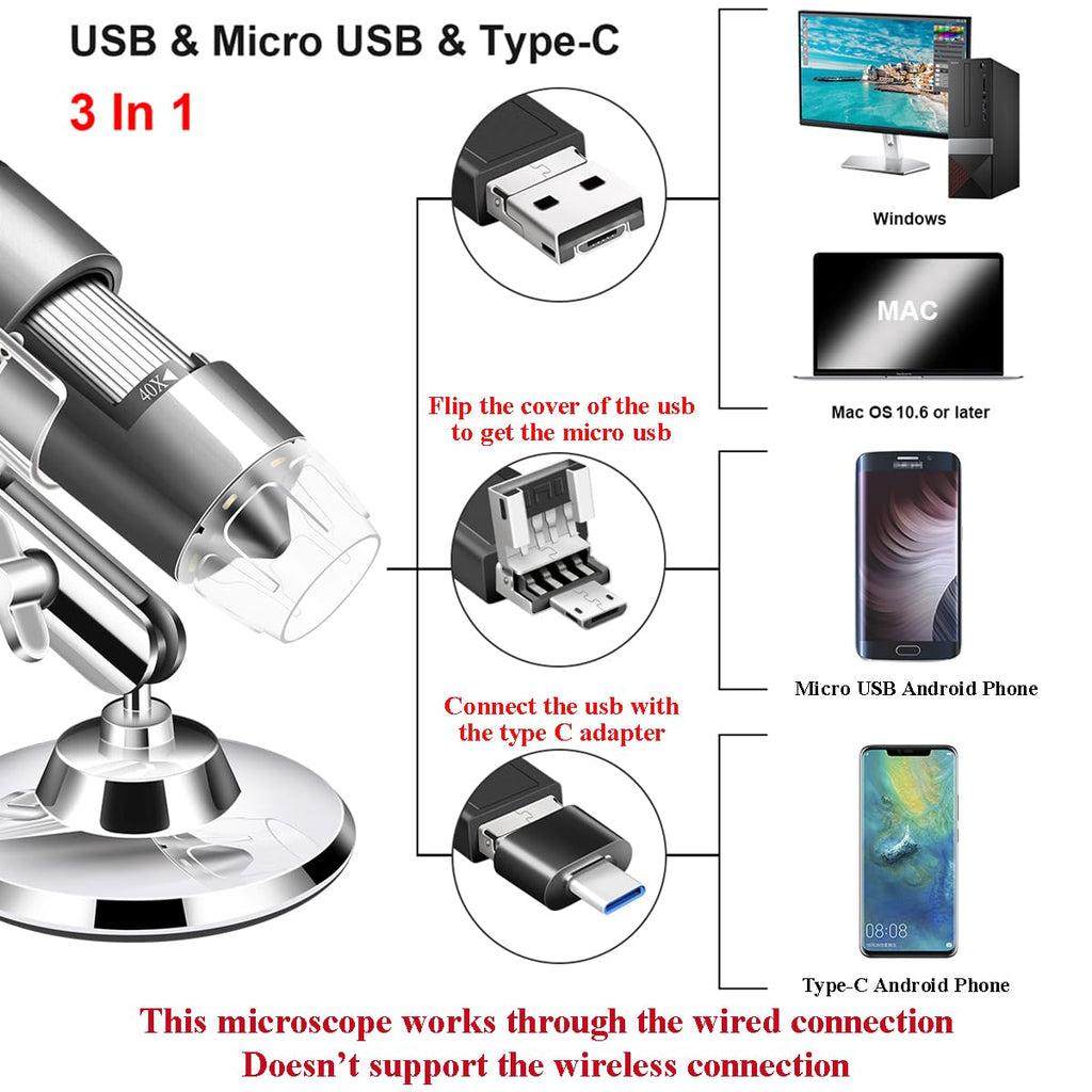 Cainda USB Digital Microscope Compatible with Android Windows Linux Mac