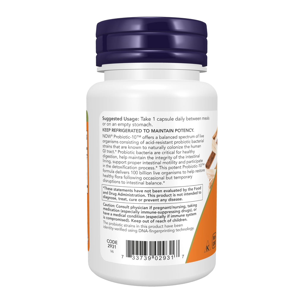 NOW Supplements, Probiotic-10™, 100 Billion, with 10 Strains, 30 Veg Caps