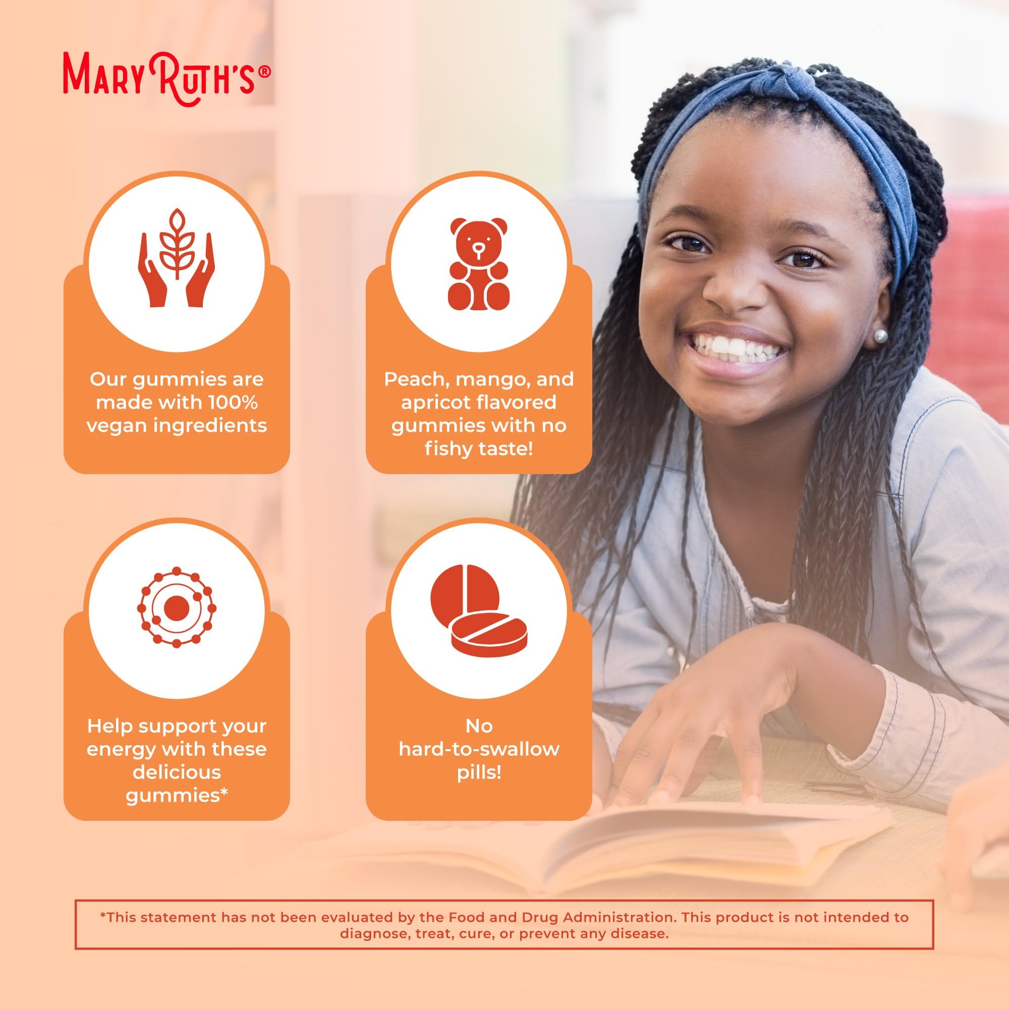 MaryRuth's Vegan Omega 3 6 7 9 Gummies, No Fish Taste, Up to 4 Month Supply