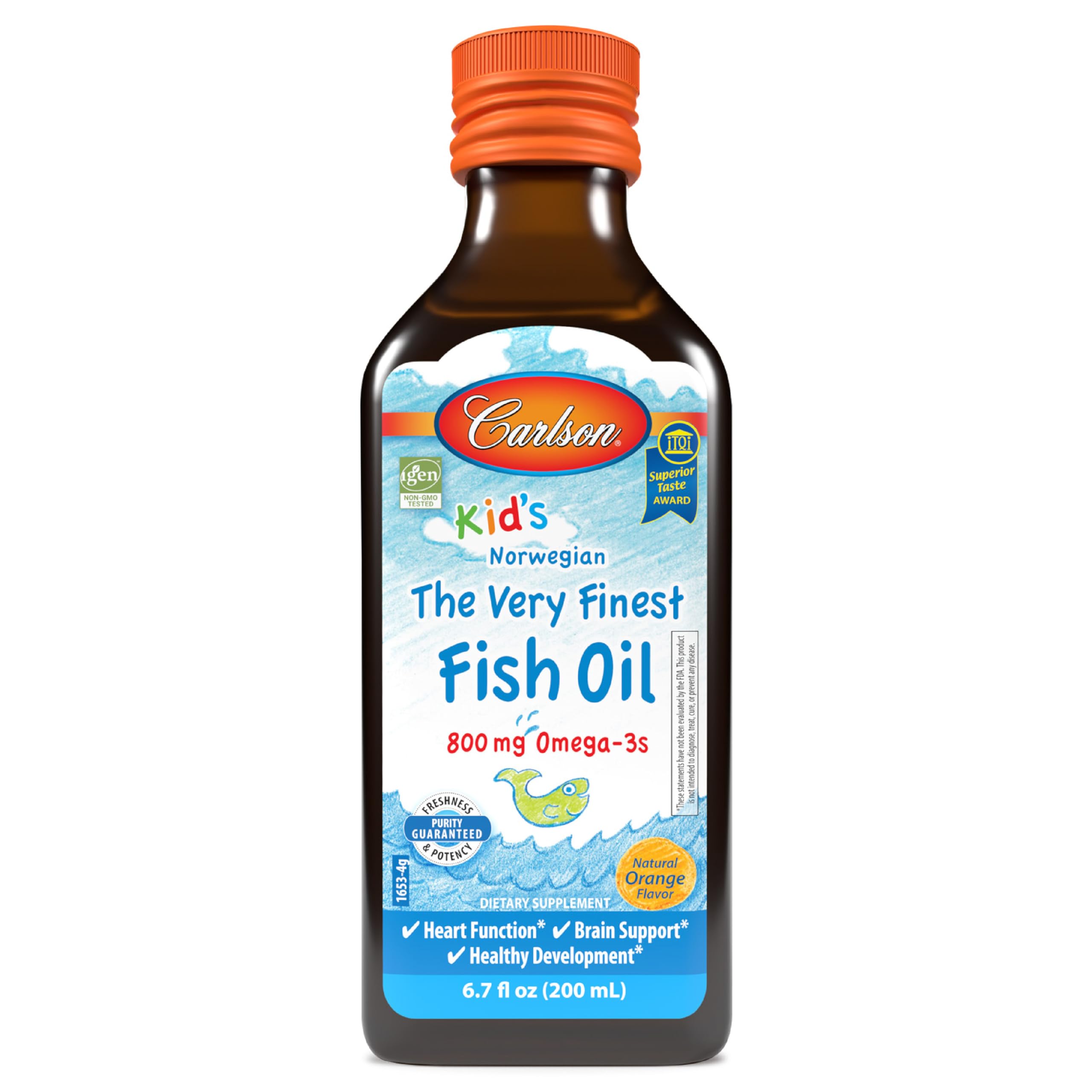 Carlson - Kid's The Very Finest Fish Oil, 800 mg Omega-3s, Norwegian, Sustainably Sourced, Orange, 200 mL