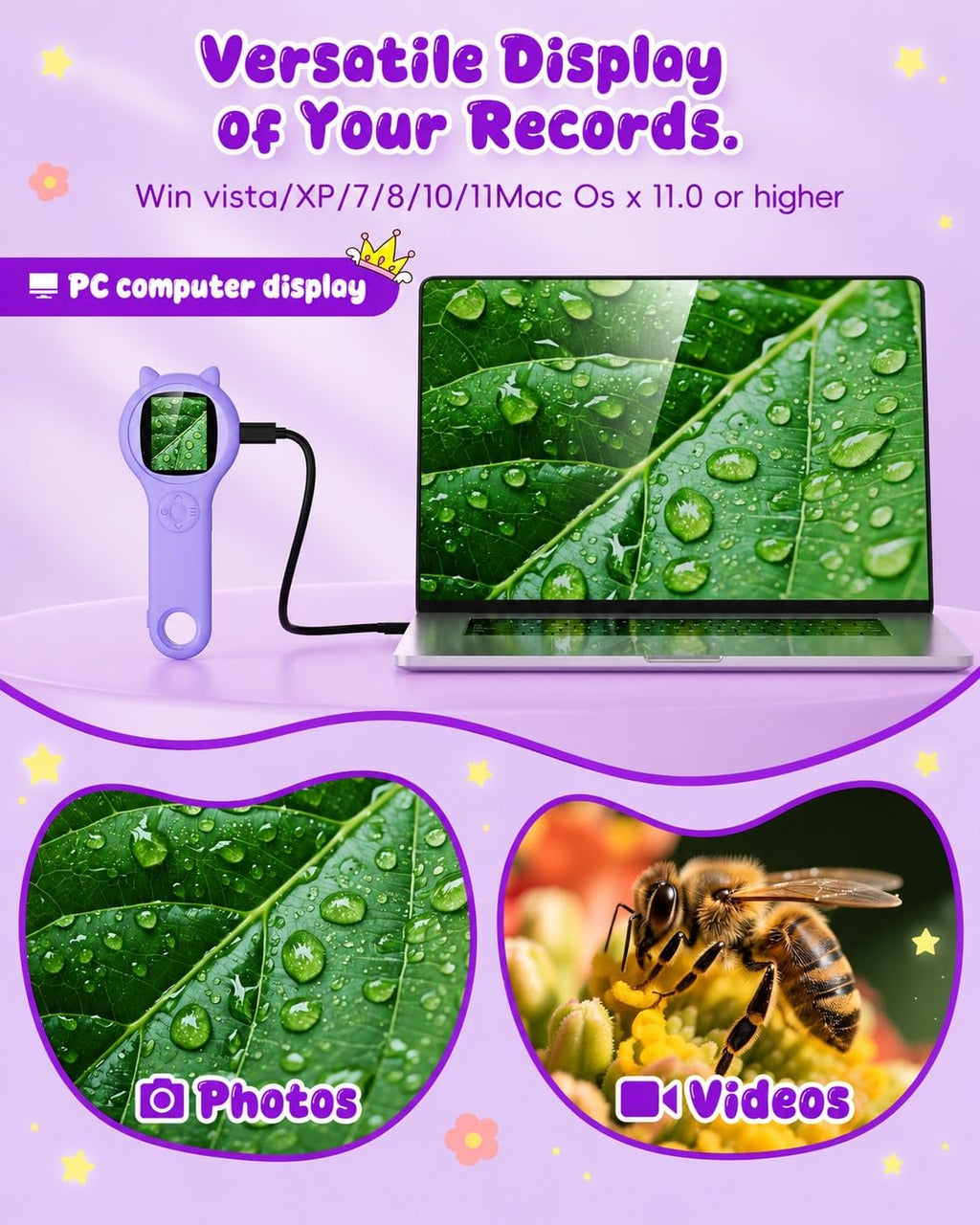 Ashfly Kids Microscope, 500X Digital Magnifying Glass, STEM Toy, Purple