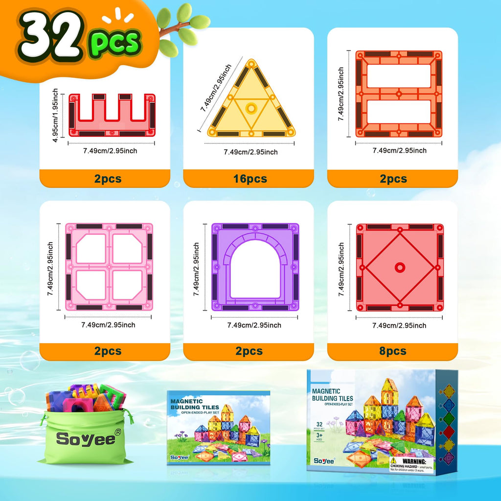 Magnetic Tiles Toddler Toys Magnetic Building Blocks for Kids Ages 3-12 STEM Educational Toys for Girls & Boys Sensory Toys for Kids with Autism Classroom Must Haves Outdoor Toys