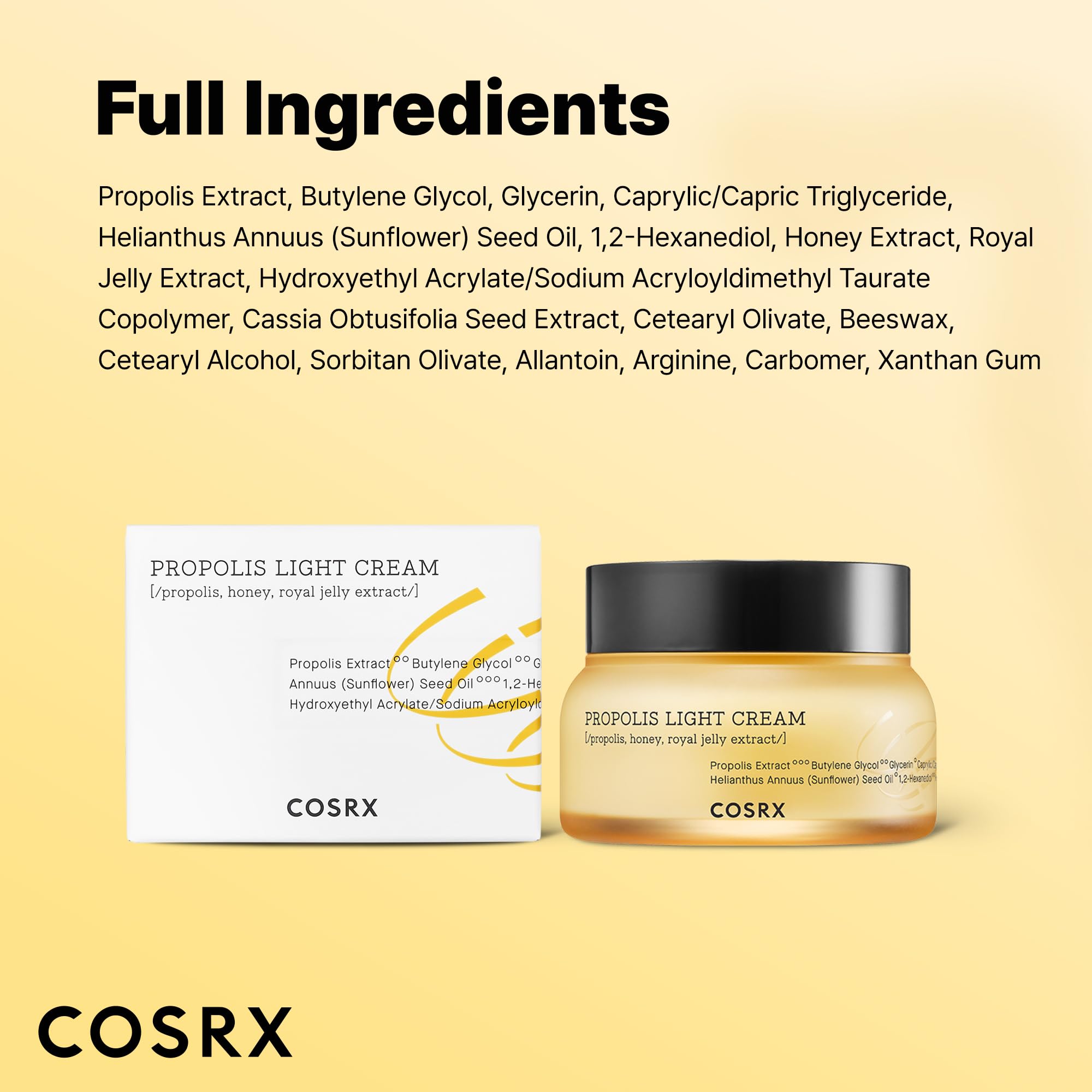 COSRX 64% Propolis Honey Lightweight Cream, Instant Golden Glow,2.19 fl.oz