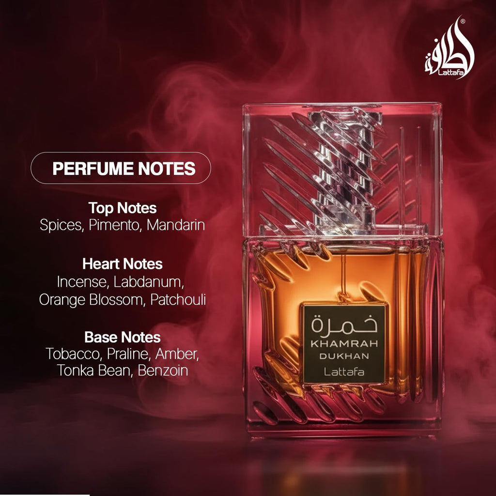 Lattafa Khamrah Dukhan for Unisex Eau de Parfum Spray, 3.4 Ounce / 100 ml