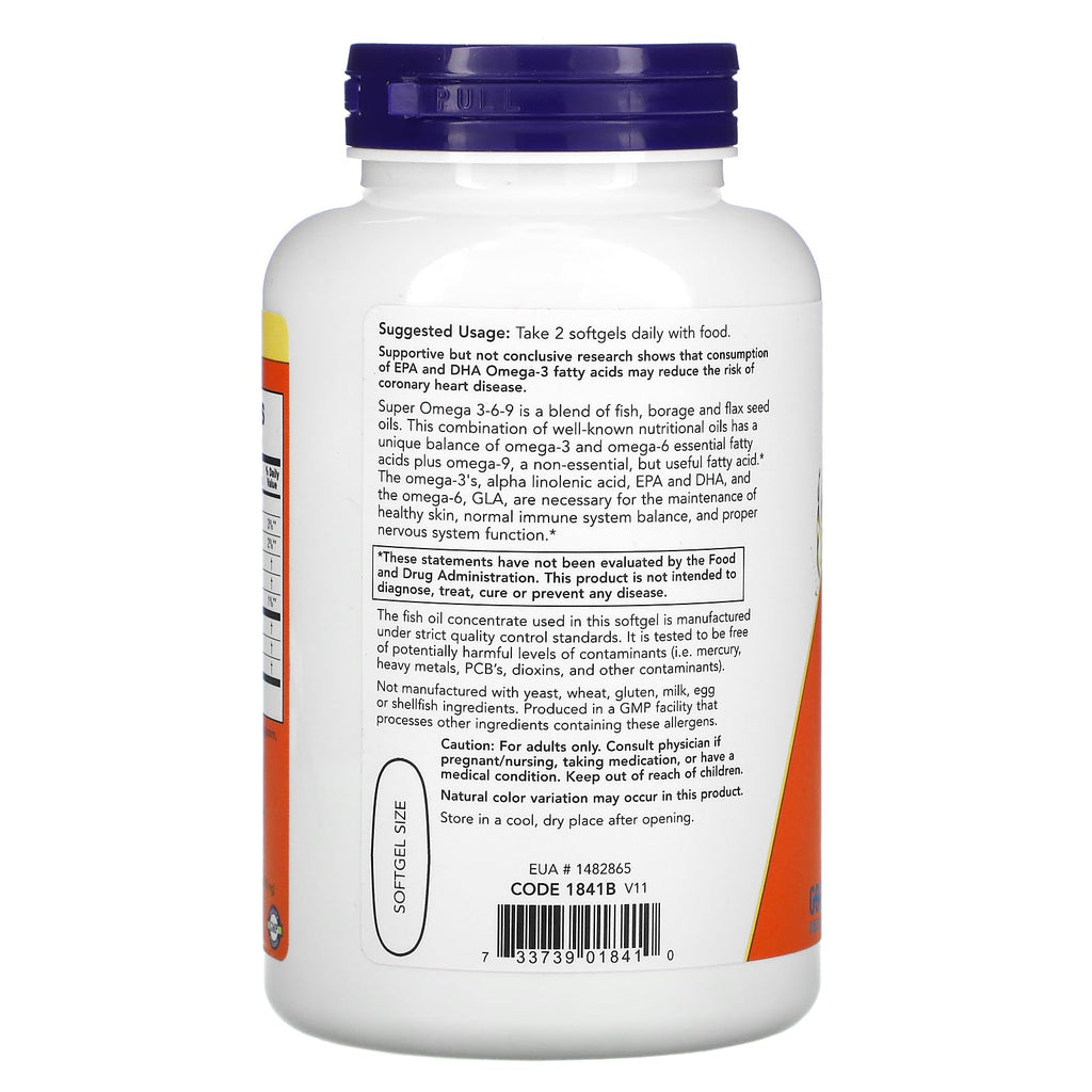 Now Foods Super Omega 3-6-9 Soft-gels, 1200Mg, 180-Count